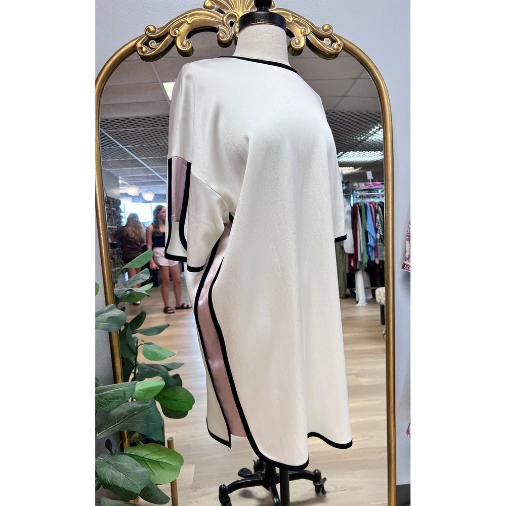 MSGM Shift Dress Womens 42 White Pink Excellent Colorblock Crepe 1841MDA02